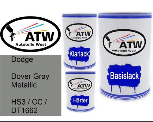 Dodge, Dover Gray Metallic, HS3 / CC / DT1662: 500ml Lackdose + 500ml Klarlack + 250ml Härter - Set, von ATW Autoteile West.
